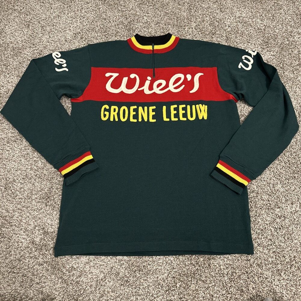WOOLISTIC Men’s Merino Wool 1/4 Zip Sweater Cycling Wiee’s Groene Leeuw Size L